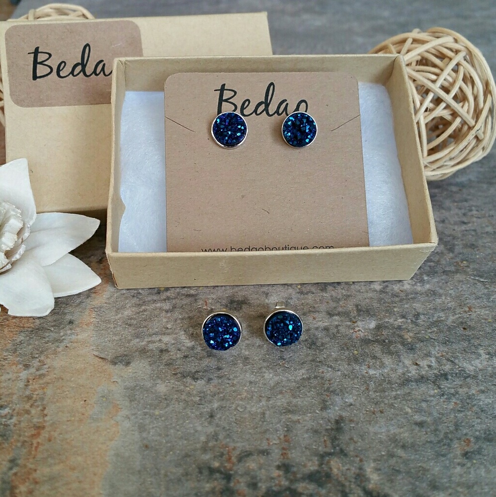 Blue Druzy Earrings
